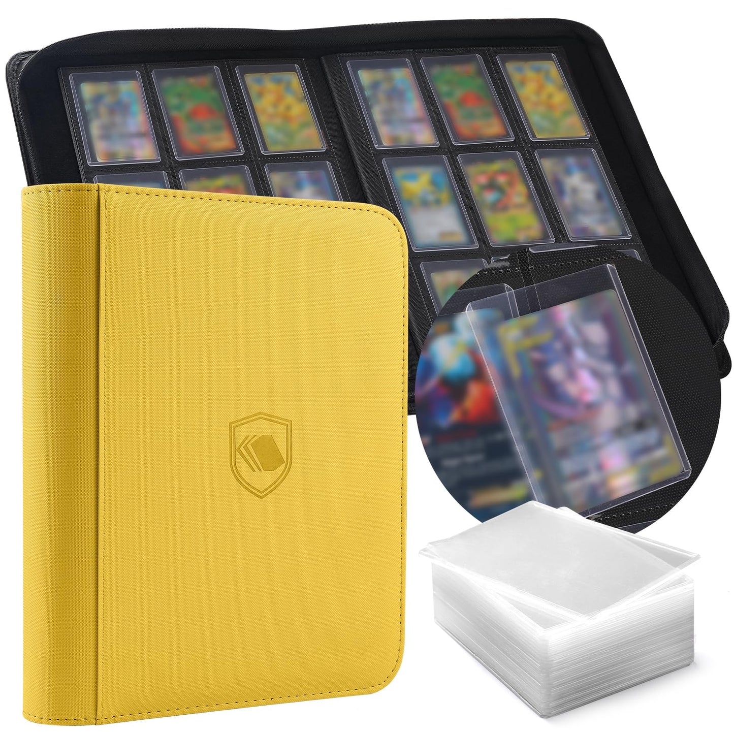 HotTop Loader Binder 9 Pocket, Holds 360 Toploaders, 100 Toploaders INCLUDED | Toploader Binder for 3" x 4" Rigid Toploaders, Trading Card Binder for TCG, MTG, Sport Cards, PU Leather Cover, Side Loading