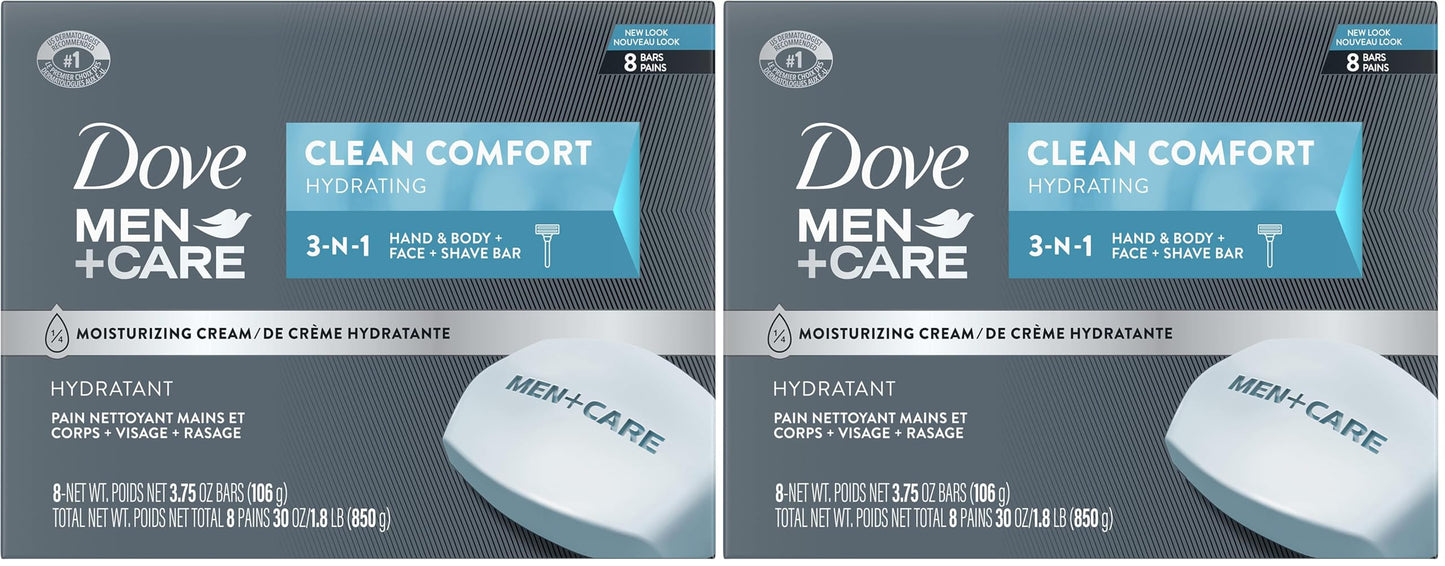 HotDOVE MEN + CARE Body and Face Bar To Clean and Hydrate Skin Body and Facial Cleanser More Moisturizing Than Bar Soap 3.75 oz 8 Bars