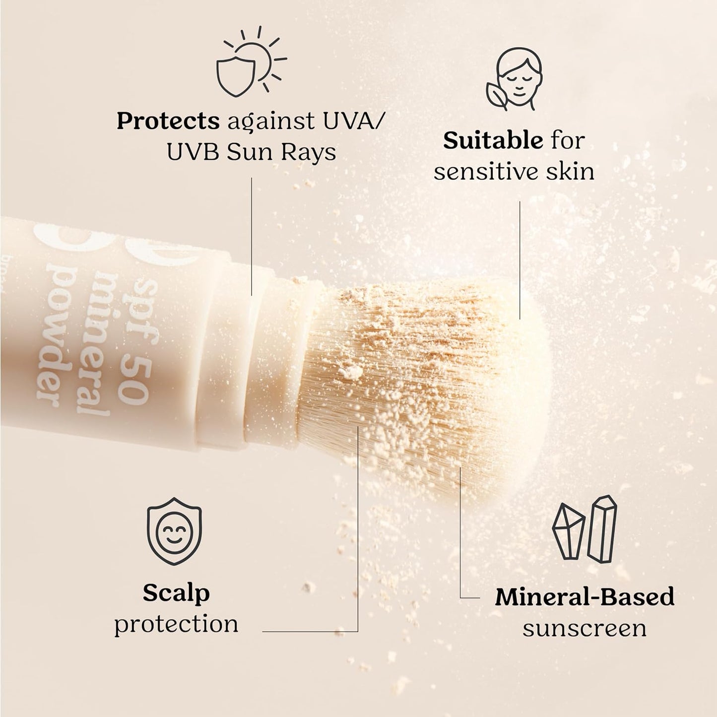 HotRoe Wellness- SPF 50 Powder Sunscreen Mineral-Based, Non-Toxic Brush-on For Kids, Adults & Babies | For Scalp, Face & Body (Reef Safe)