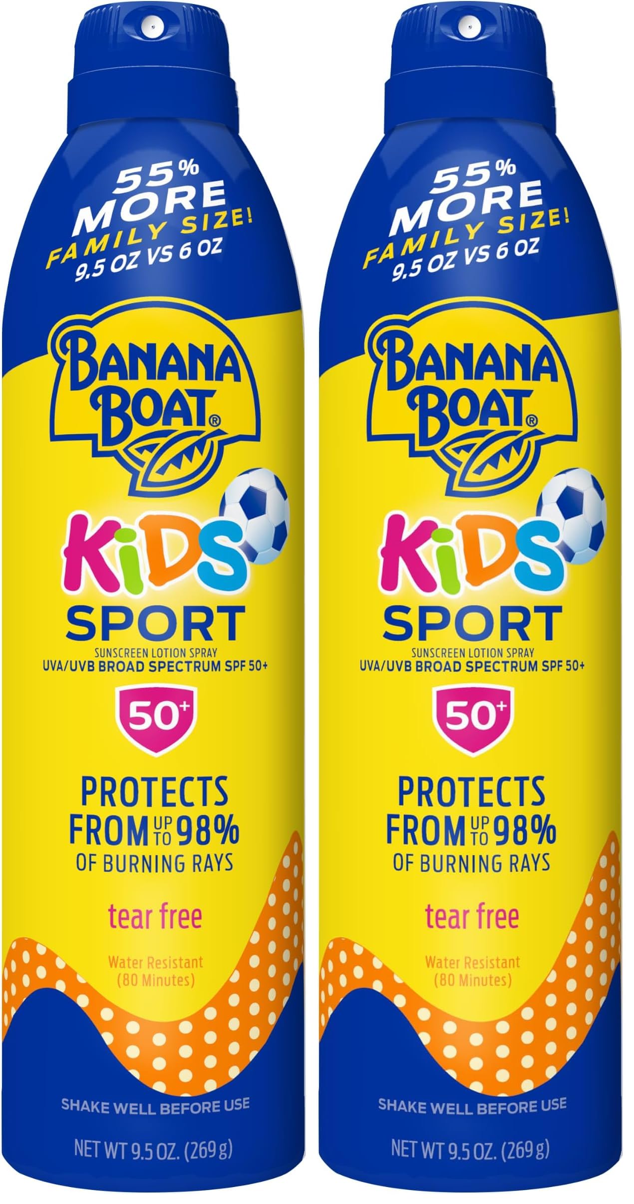 HotBanana Boat Sport Kids Sunscreen Spray SPF 50, Twin Pack | Spray Sunscreen for Kids, Childrens Sunblock SPF 50, Oxybenzone Free, 6oz each