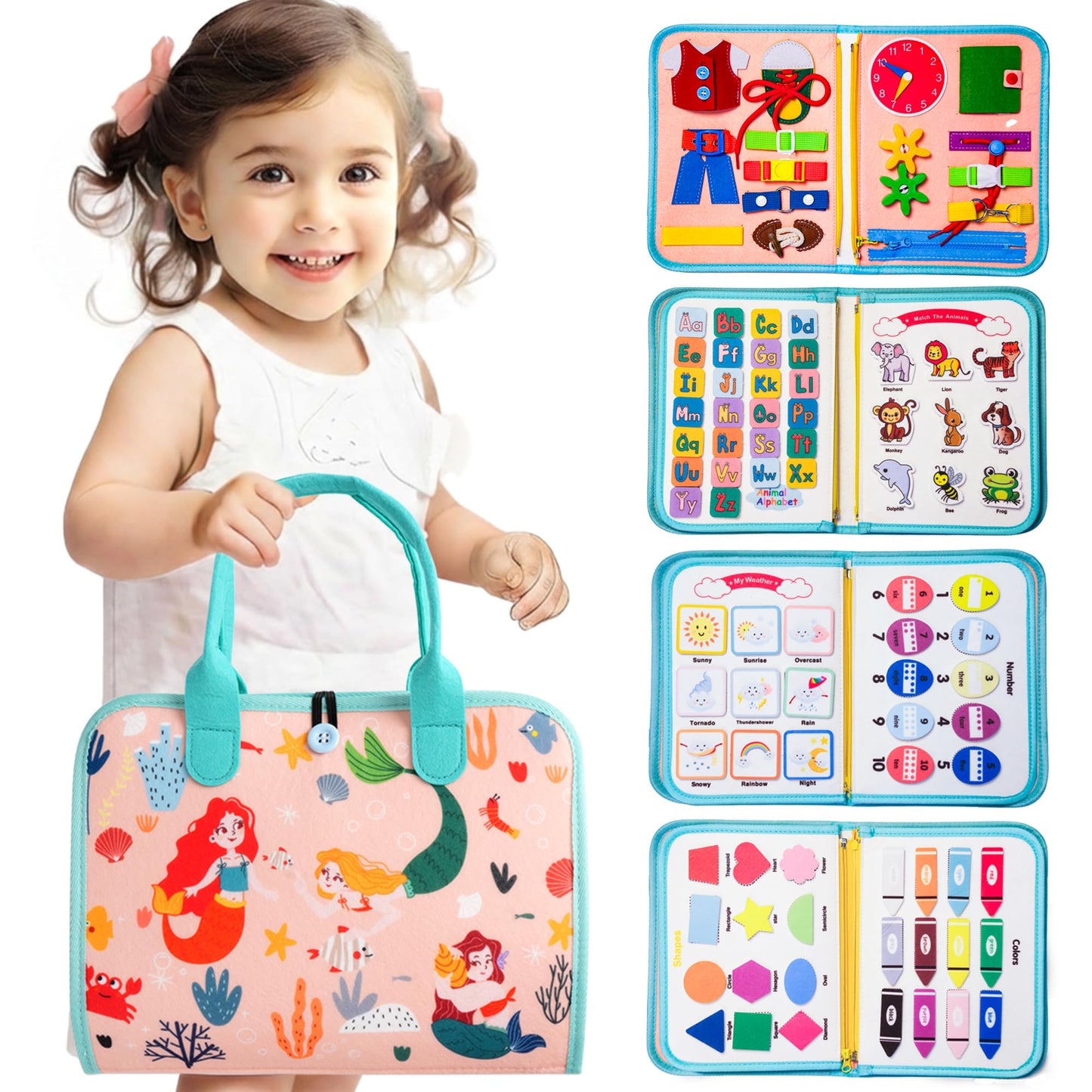 HotTeefrye Toddler Busy Board Montessori Toys for Toddlers 1-3 Year Old Educational Activity Book Board Sensory Travel Toys Ages 2-4 Preschool Learning Fine Motor Skills Toy Quiet Book Gift for Kids