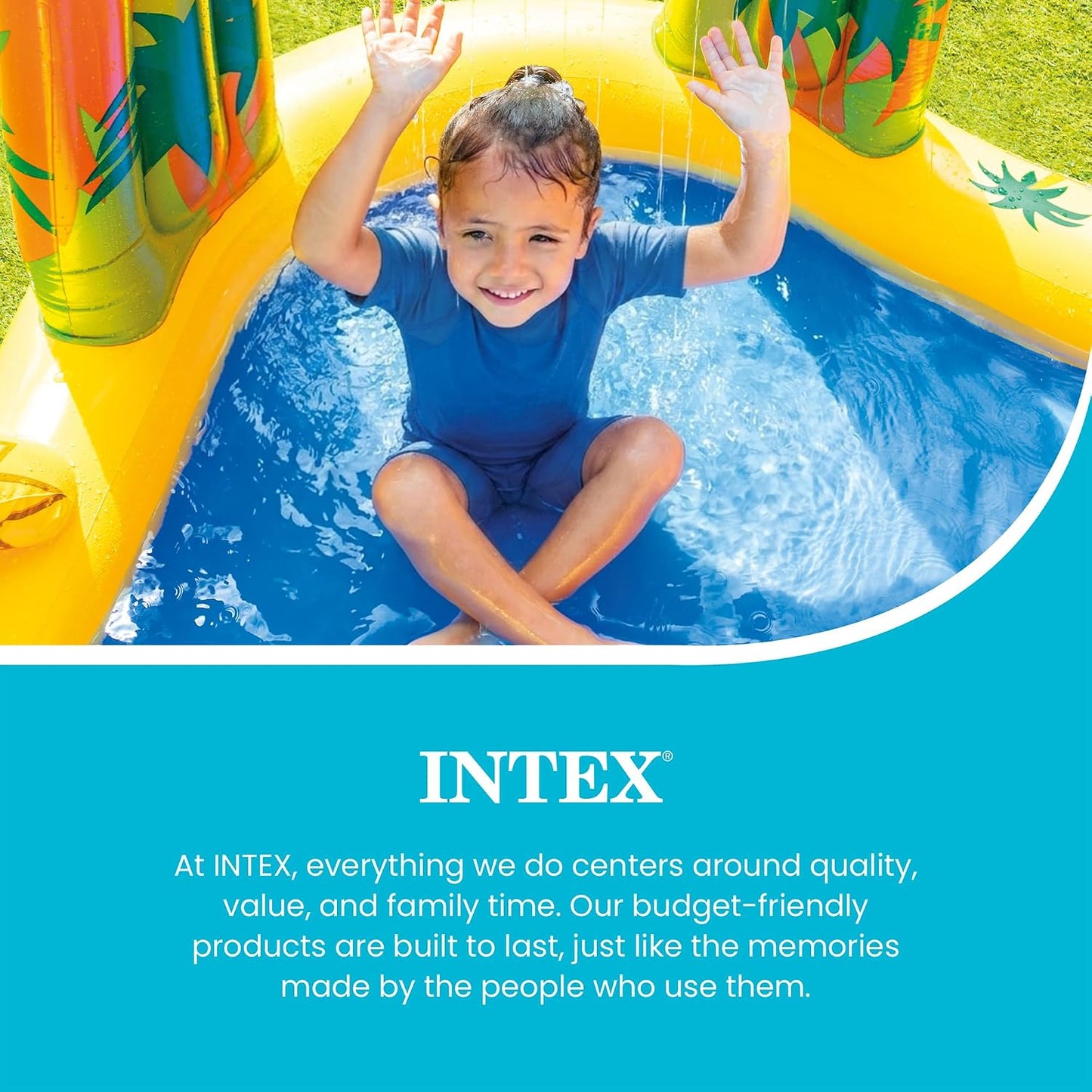 Hot INTEX 57444EP Dinosaur Inflatable Kiddie Pool: Inflatable Kids Pool with Water Sprayer and Slide – Kids Playhouse – 98" x 75" x 43" – Ages 2+