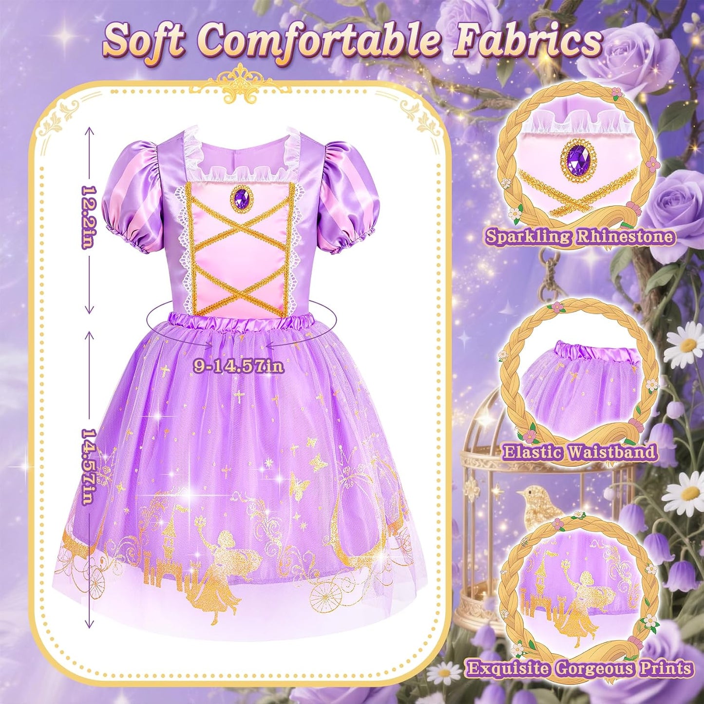 HotJeowoqao Princess Costumes for Girls, Princess Dress up Clothes for Girl 4-6 Princess Dresses,Little Girl Dress up Pretend Role Play, Christmas Birthday Gifts for Toddler Girl Aged 3-6