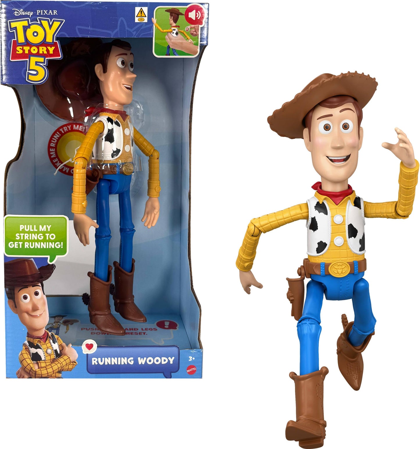 Hot Mattel Disney and Pixar Toy Story 5 Running Woody | 12-inch Action Figure with 50+ Movie Phrases & Sounds, Movie-Accurate, English Language