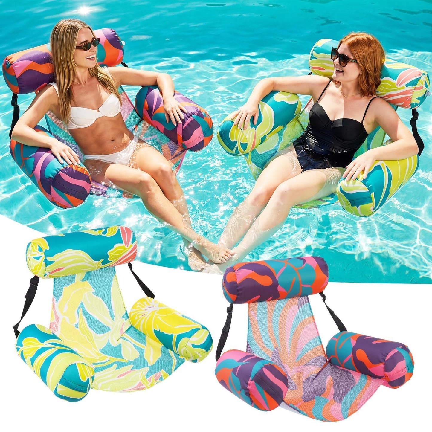 HotInflatable Pool Float Chair - 2 Pack Pool Floats Adult Heavy Duty, Water Floating Lounge Chairs, Blow up Floaties Adults for Summer Fun Party Lake Beach