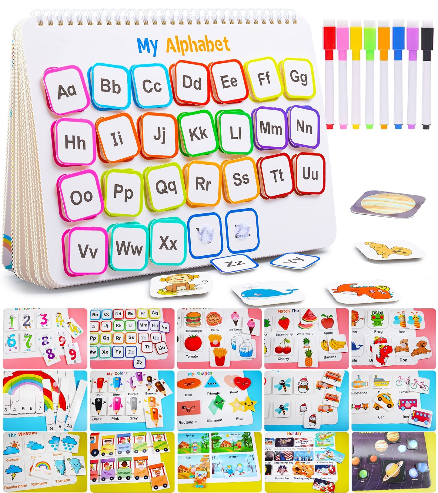 HotHuijing Montessori Preschool Learning Activities Busy Book - Workbook Activity Binder / Toys for Toddlers, Autism Learning Materials and Tracing Coloring Book