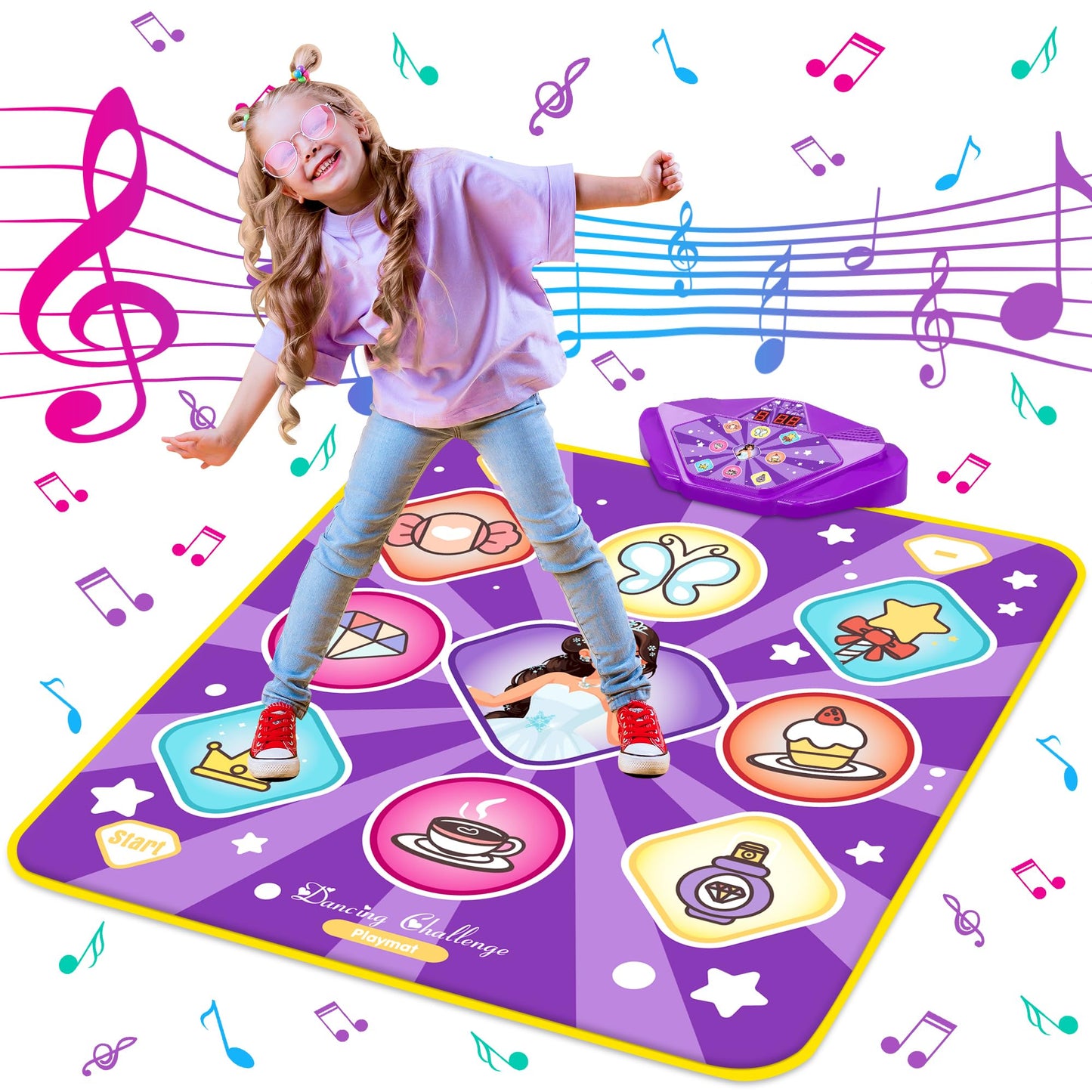 Hot Kusntin Dance Mat, Dance Mixer Rhythm Step Play Mat, Pink Dance Pad with LED Lights, Adjustable Volume, Built-in Music, 5 Game Modes, Xmas Birthday Gifts for 3-10 Years Girls Toys (Multicolor)
