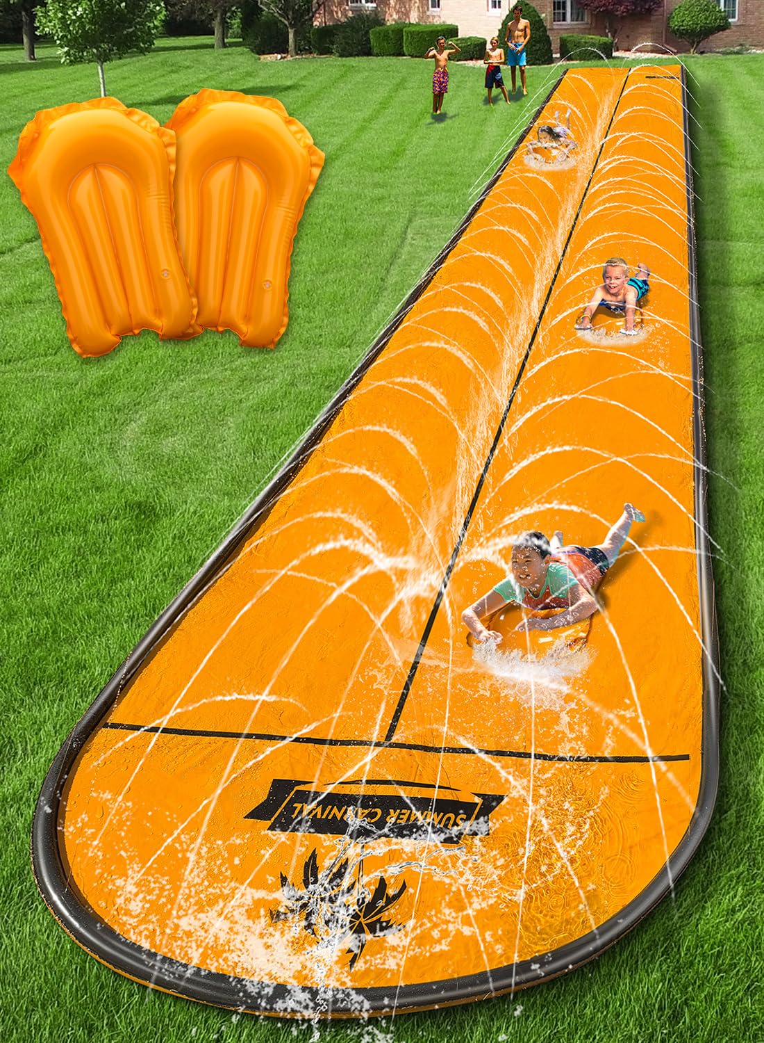 Hot Spring Water Slip and Water Slide, 22ft *2 Lanes Slip Water Slides for Kids Backyards Ages 5-8 8-12 with Sprinkler and Inflatable Bodyboards, Summer Water Fun Toy for Outdoor Lawn Games Play