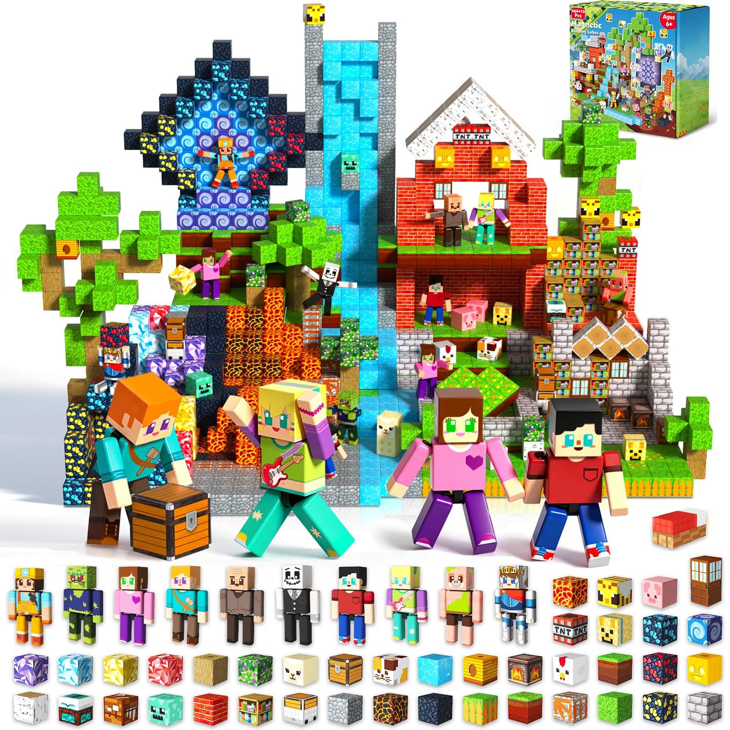 HotMagneverse 20 Pcs Magnetic Action Figures Playset - Magnetic Building Blocks, Magnet Cubes and Rotatable Figures Character Toys for Kids, Birthday Gift for 6+ Year Old Boys Girls (Patent Pending)