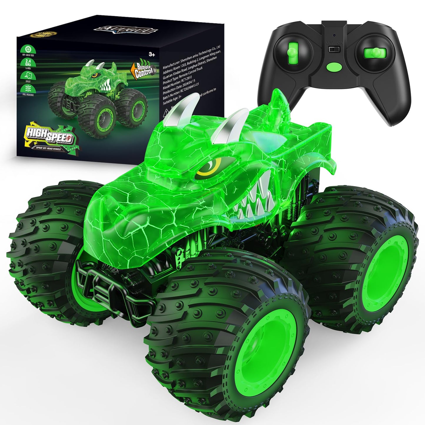 Hot AUUGUU Remote Control Car, 2.4GHz Monster Trucks Toys with Light Spray, Birthday Gift for Kids 3 4 5 6 7 8, All Terrain RC Cars, Toddler Toys for Boys Girls 3+ Year Old