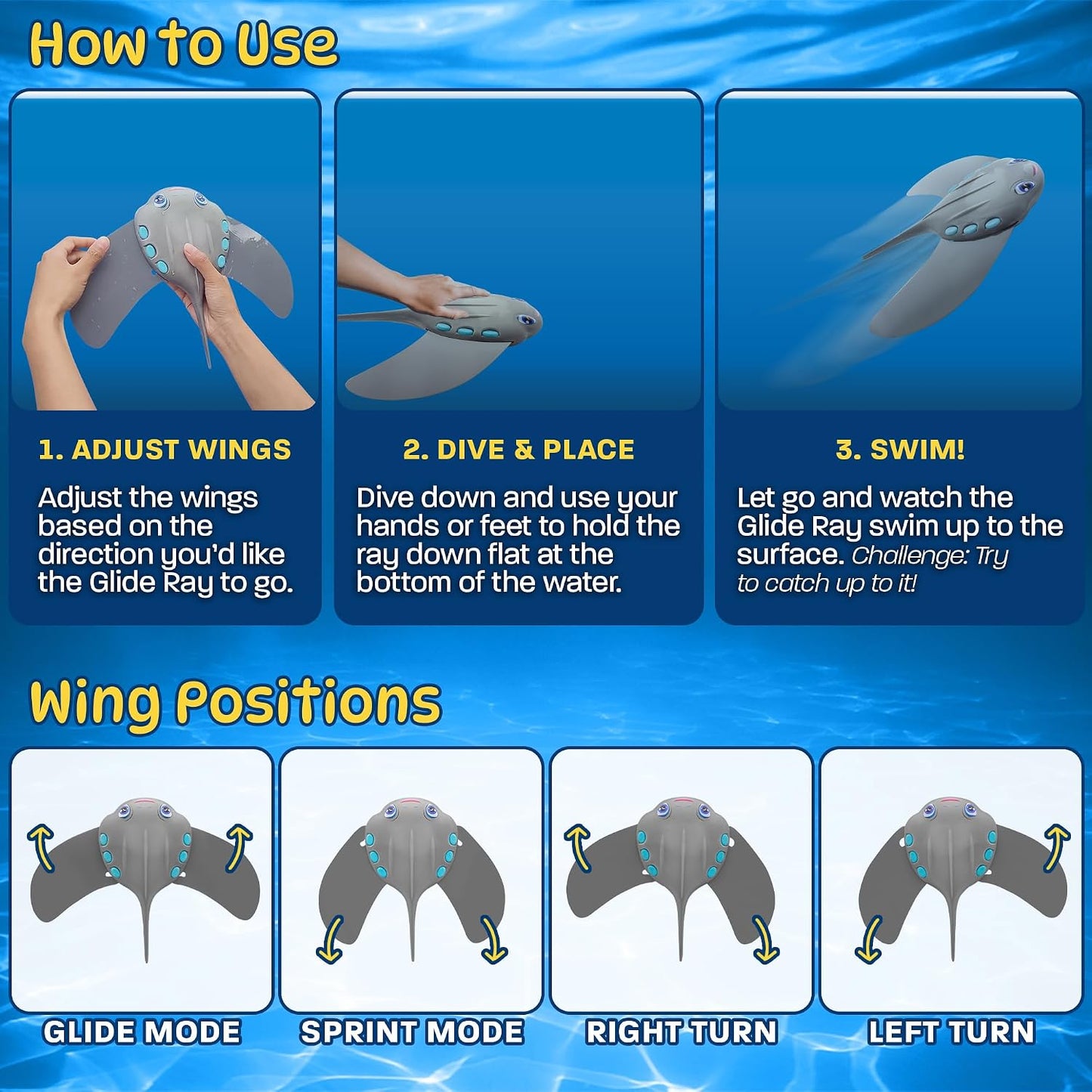 HotSwimming Pool Toys for Kids: Stingray Pool Torpedo Swim Toy - Self Propelled Water Toy Glides Underwater - Best Water Games & Outdoor Gifts for Boys & Girls - Diving Toys For Kids Ages 5 6 7 8 9 10 +