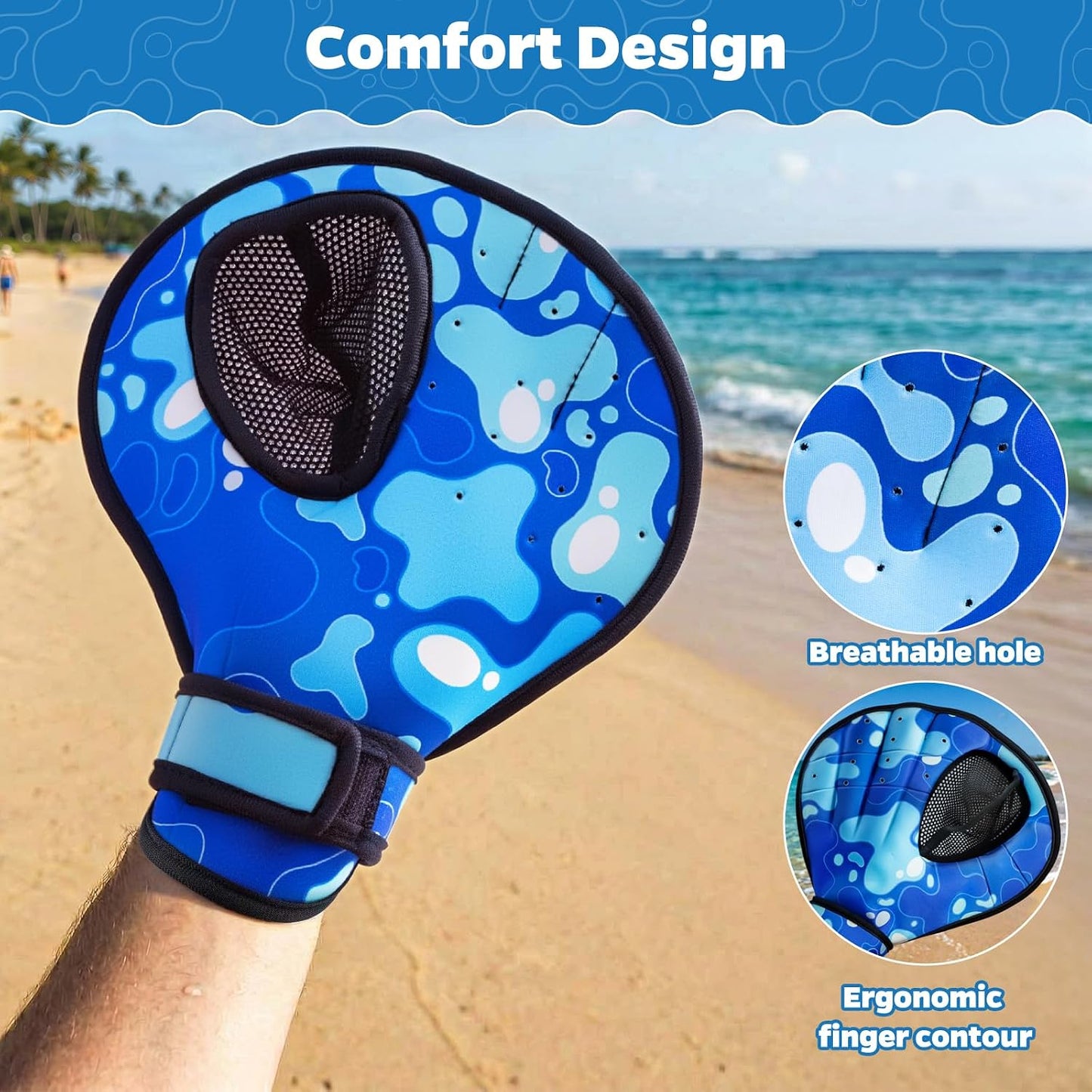 HotAyeboovi Water Baseball Gloves Bouncing Ball Set for Pool Toys Lake Beach Games,2 Baseball Style Glove for Catch Skipping Ball, Birthday Gift for Boy Girl Kid Age 8-12 & Adult Teen, Blue