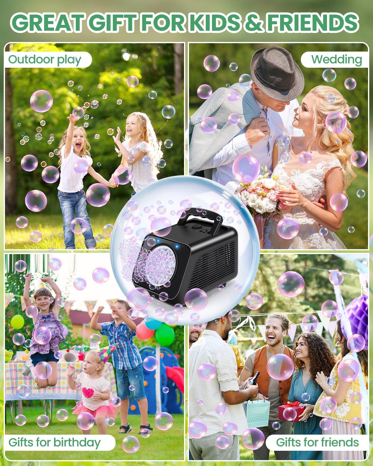 HotBubble Machine Automatic Bubble Blower for Kids: Battery Operated Bubble Maker for Toddlers 1-3 | 20000+ Bubbles Per Min Contain 6 AA Battery | Outdoor Toys for Parties Birthday Wedding
