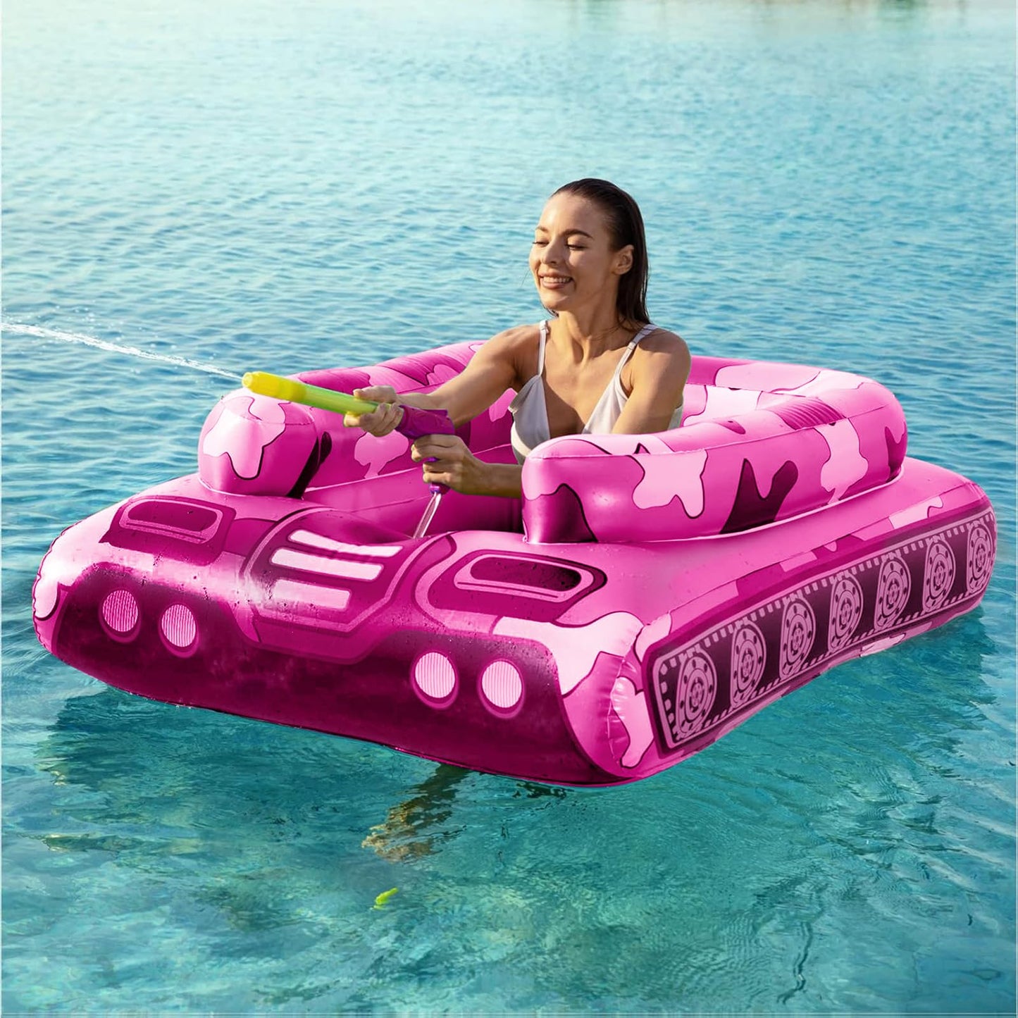 HotTank Pool Floats Kids Adults - Jasonwell Inflatable Pool Floaties Swimming Pool Tank with Water Cannon Gun Swim Floaty Rafts Lake Beach Party Pool Toys for Boys Girls Toddlers Kids Adults (Green, L)