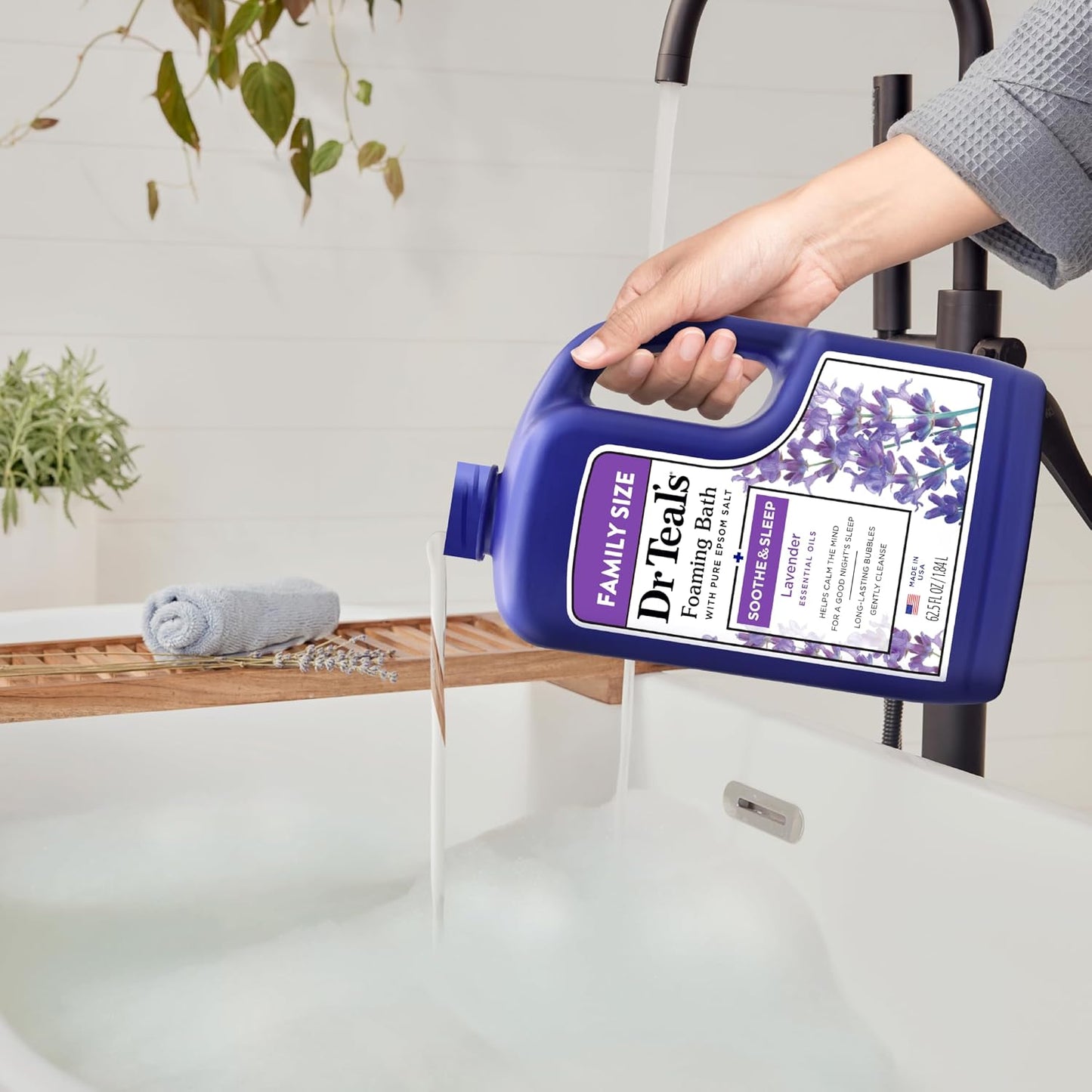 HotDr Teal's Foaming Bath with Pure Epsom Salt, Soothe & Sleep with Lavender, 62.5 fl oz