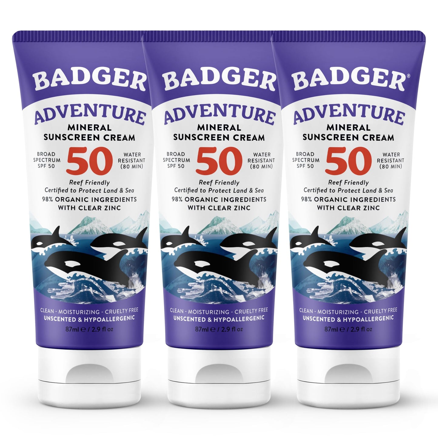 HotBadger Reef Safe Mineral Sunscreen, SPF 50, 98% Organic with Zinc Oxide, Non Toxic, Water Resistant, Unscented & Hypoallergenic, Broad - Spectrum, For Adventure & Sport, 2.9 fl oz