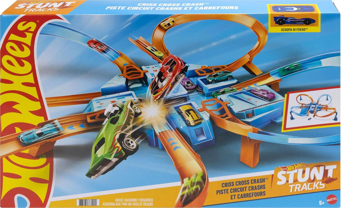 Hot Hot Wheels Track Set with 1:64 Scale Toy Car, 4 Intersections for Crashing, Powered by a Motorized Booster, Criss-Cross Crash Track (Amazon Exclusive) | Playset with 1:64 Scale Toy Car &4 Intersections for Crashing, Powered by a Motorized Booster (Ama