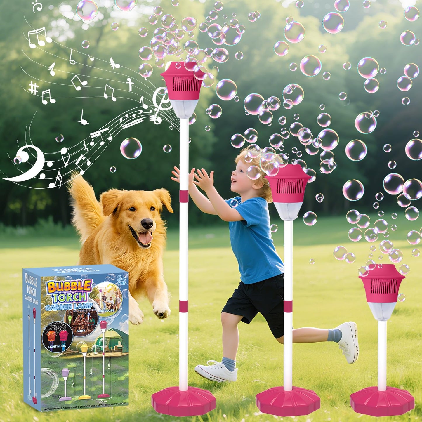 HotInfowush Bubble Machine for Kids, Automatic Standing Bubble Maker Machine Height Adjustable Up to 47 Inches Outdoor Battery Bubble Machine with Light/Music for Toddlers Birthday Party Gifts(Blue)