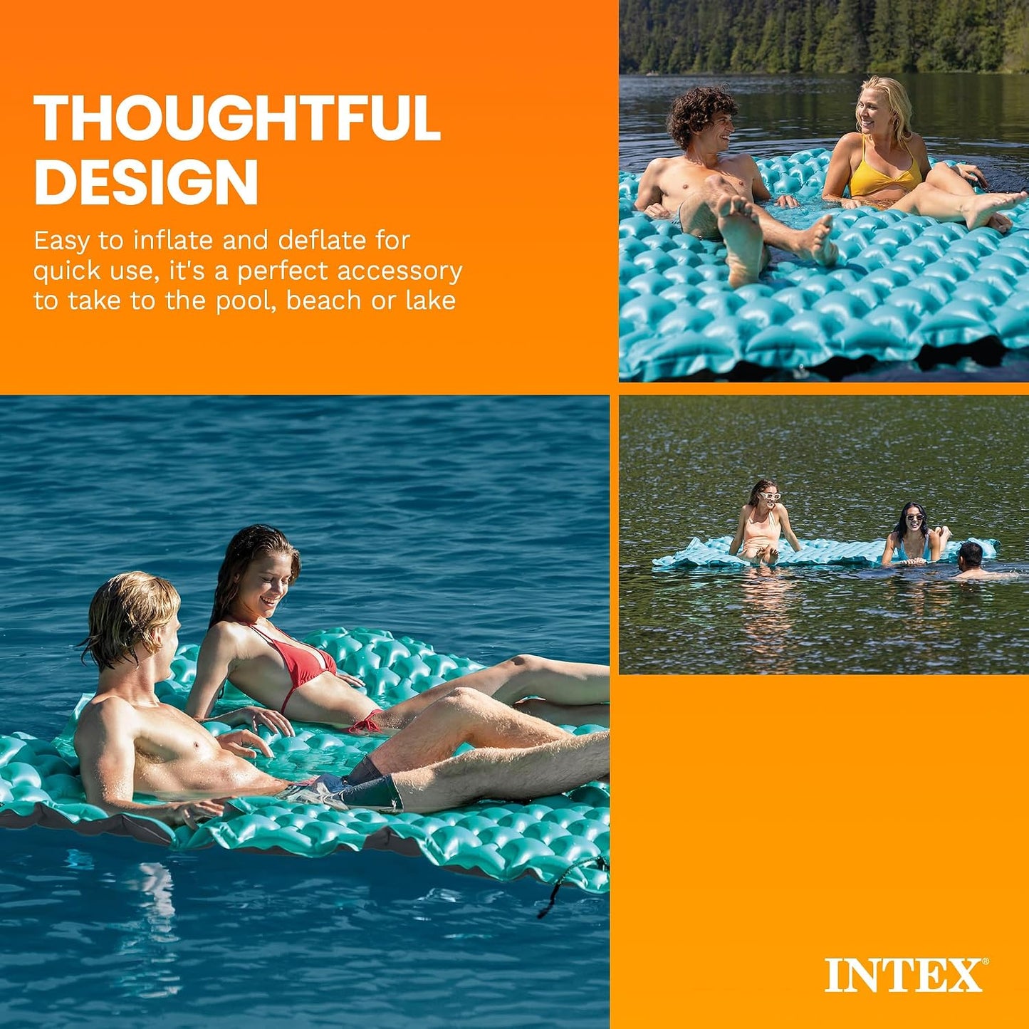 Hot Intex 56841EP Giant Inflatable Floating Water Mat Relaxing Platform Pad for Pools and Lakes with 4 Connect 'n Float Connectors, Teal