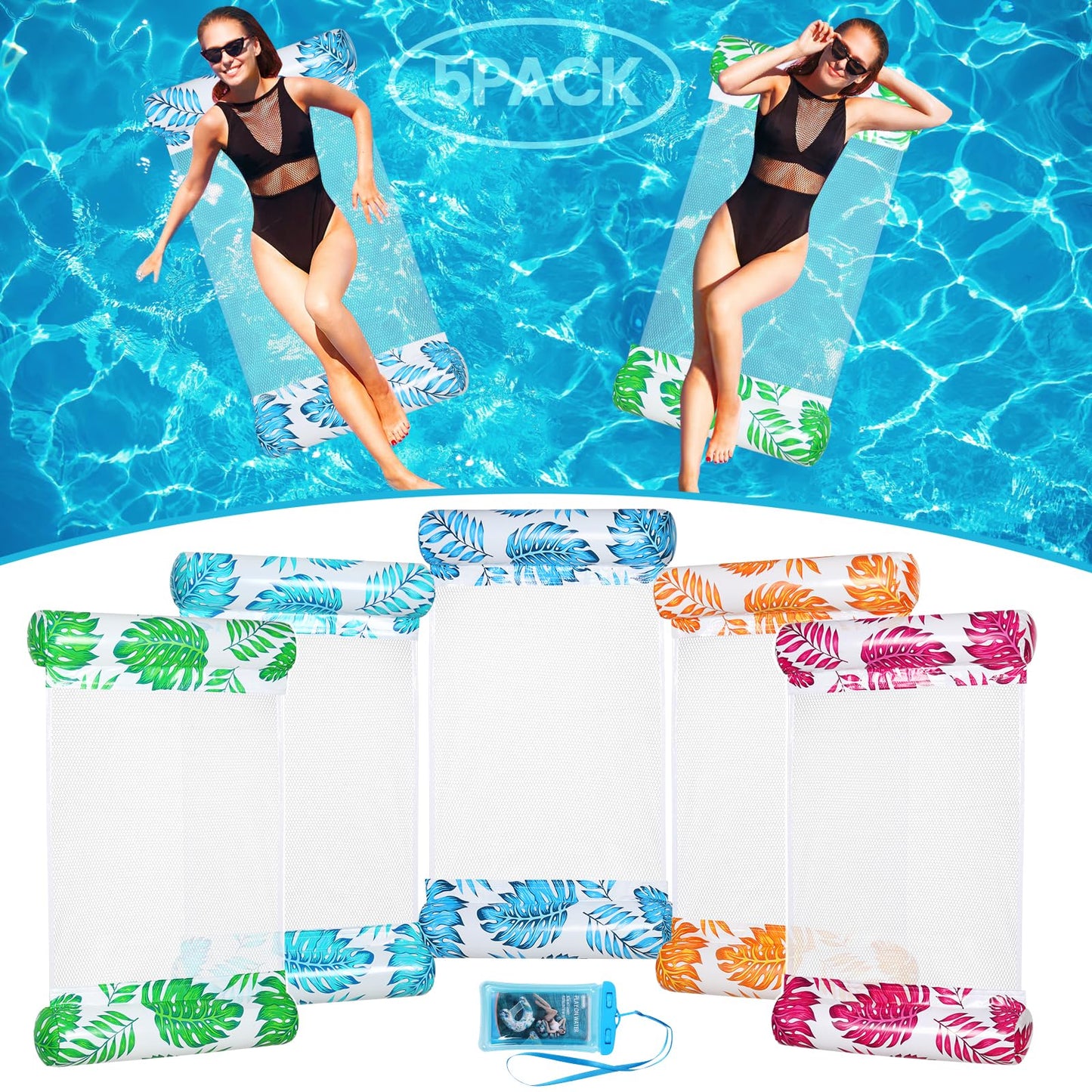 Hot3/5/8 Pack Pool Hammock Upgrated Water Pool Floats, 4-in-1 XL (Hammock, Saddle, Lounge Chair, Drifter) Multi-Purpose Water Pool Float, Non-Stick PVC Material