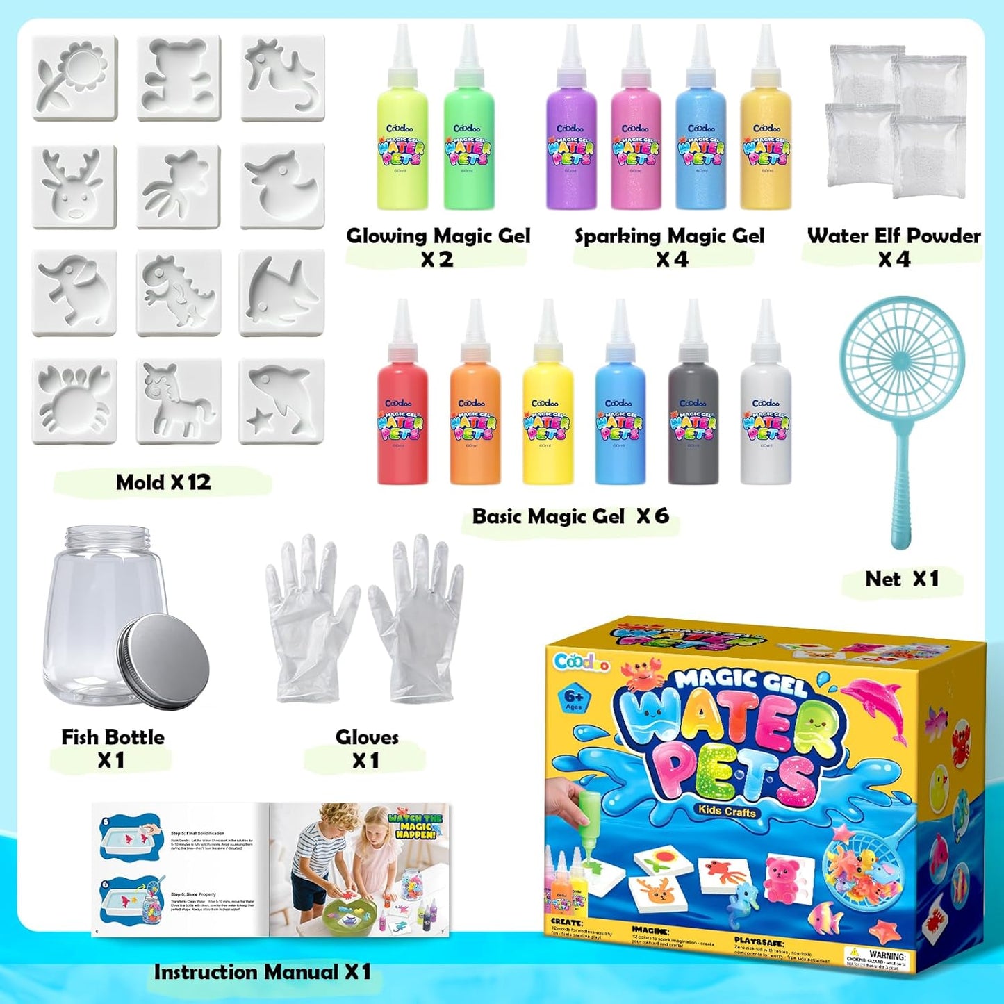 Hot Coodoo Magic Water Elf Toy Craft Kits, Aqua Fairy Water Gel DIY Squishies Squishy Maker Toddler Kids Toys for Girls Boys Toys Birthday Gifts, Art Supplies Arts and Crafts for Kids Ages 4-6 4-8 8-12