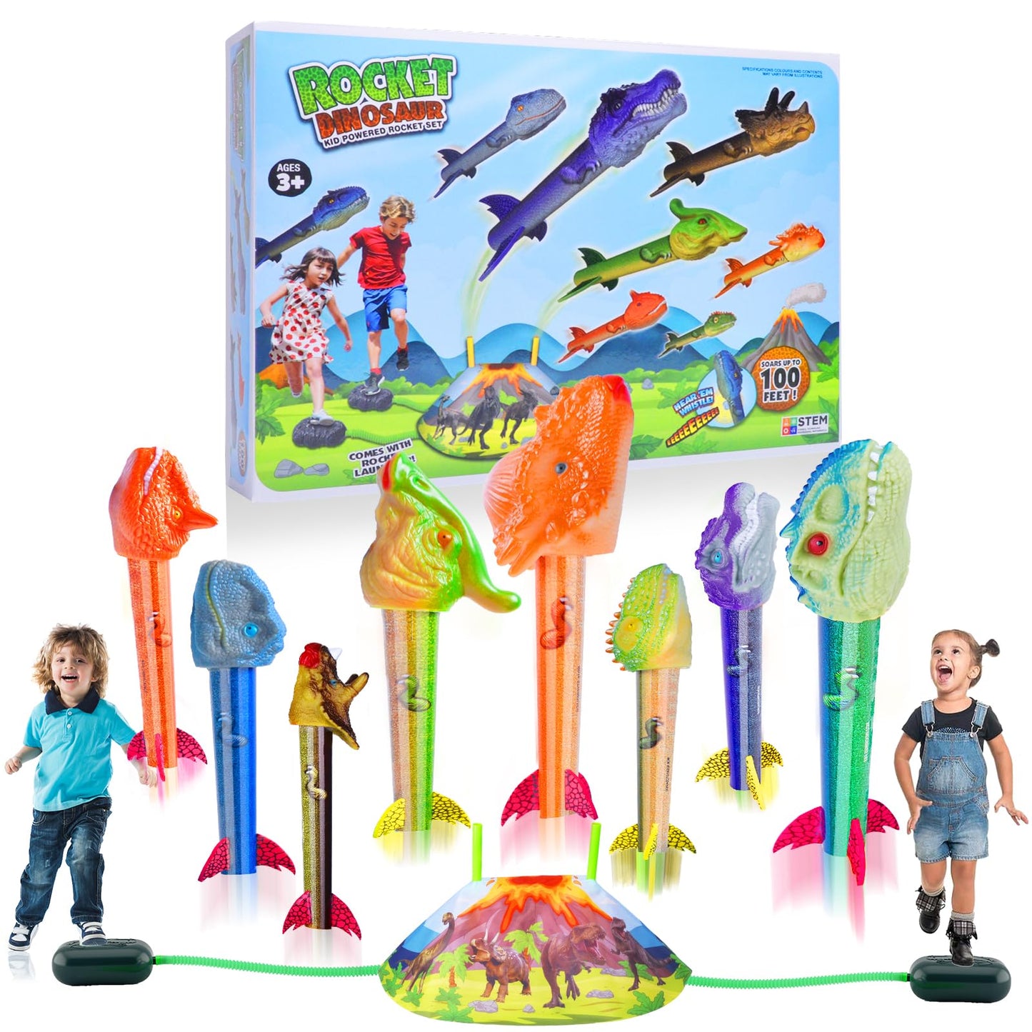 Hot Gizzjoy Dinosaur Toy Rocket Launcher for Kids - Launch Up to 100 Ft, 4 Rockets, Outdoor Outside Toys for Kids, Dinosaur Toys, Birthday Gifts for 3 4 5 6 7 8-12 Year Old Boys Girls