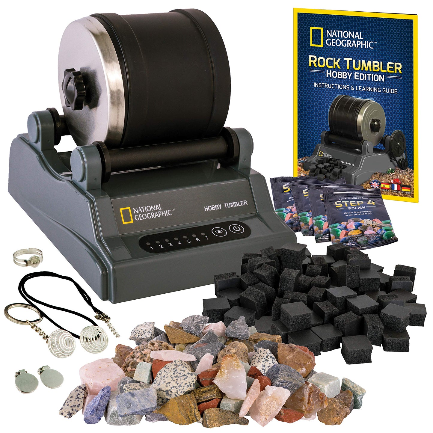 Hot National Geographic Hobby Rock Tumbler Kit for Kids and Adults Ages 8+ | Rough Gemstones, 4 Polishing Grits, Rock Polisher, Geology Science Kit, Rock Tumbling for Kids and Adults, Birthday Gift