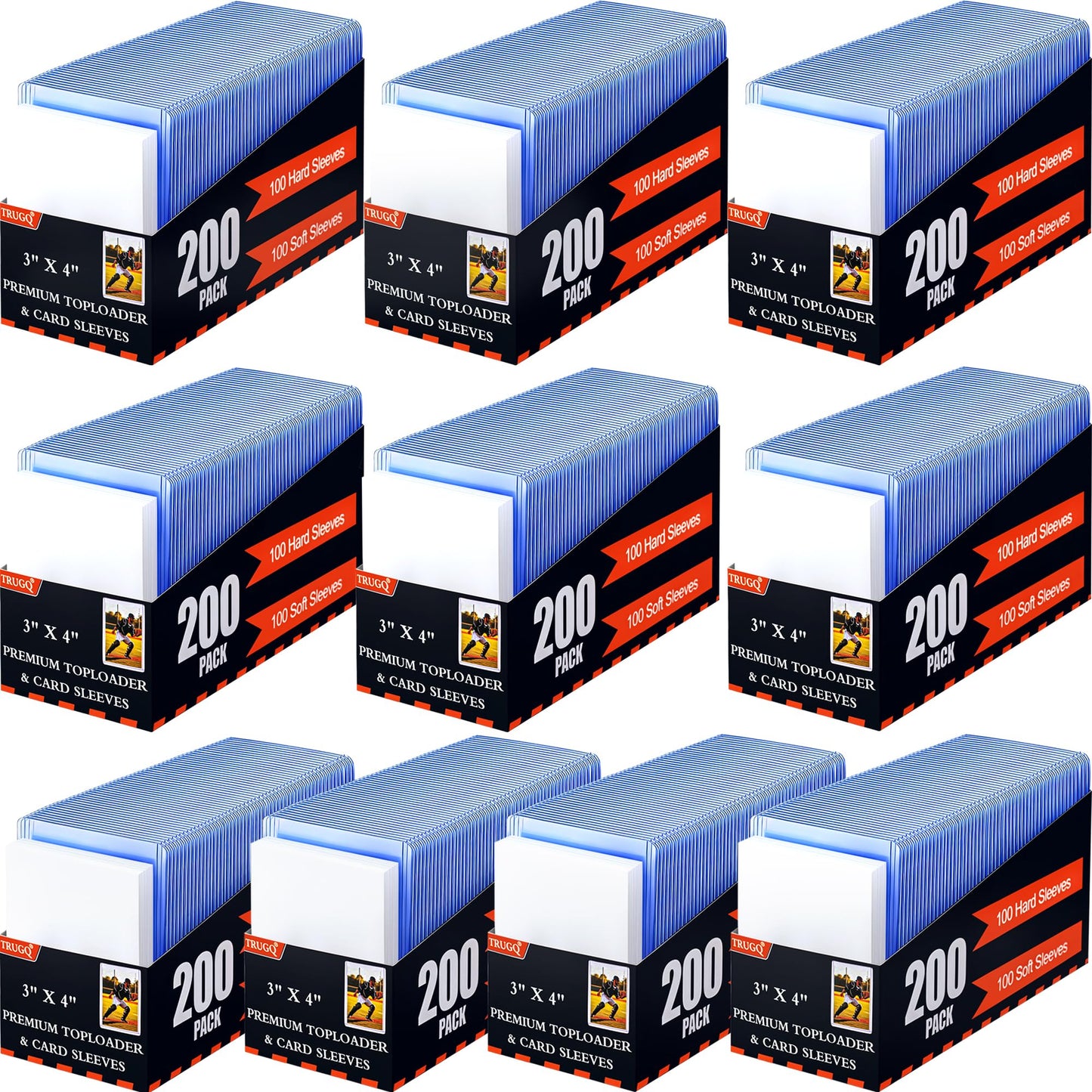 Hot200 Card Sleeves Toploads for Cards,3" x 4" Baseball Card Protectors,Premium Standard Size Trading Hard Plastic Card Holder for Sports Football Cards(100 Hard Protectors +100 Soft Sleeves)