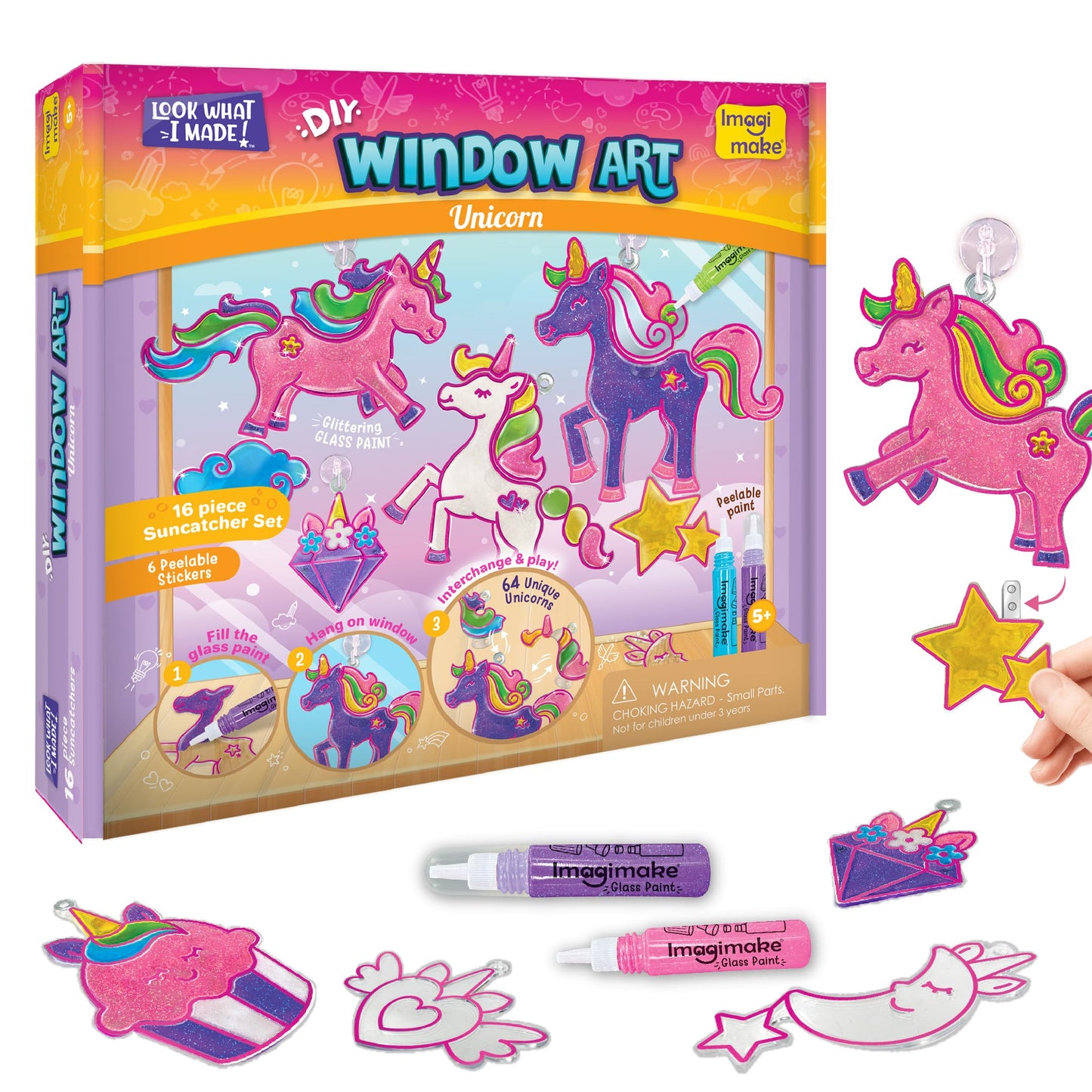 HotImagimake Window Art - Princess, DIY Mess-Free 16 Pieces Suncatcher Kit | Stained Glass Painting Craft Activity for Kids, Birthday Gift for Girls Ages 5,6,7,8,9,10,12 Years Old