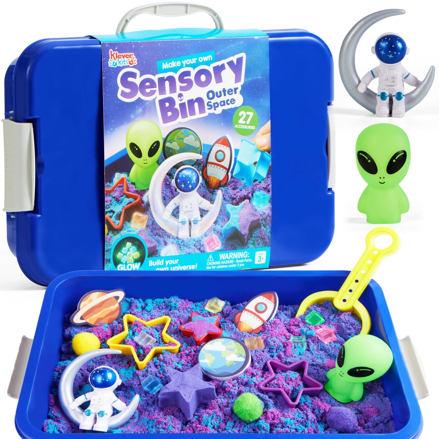 HotJOVA Klever Kits Construction Sensory Bin for Toddlers with Glow in The Dark Stones, Sandbox with Lid Castle Building kit, Preschool Learning Activities Gifts for Boys Girls Age 3+