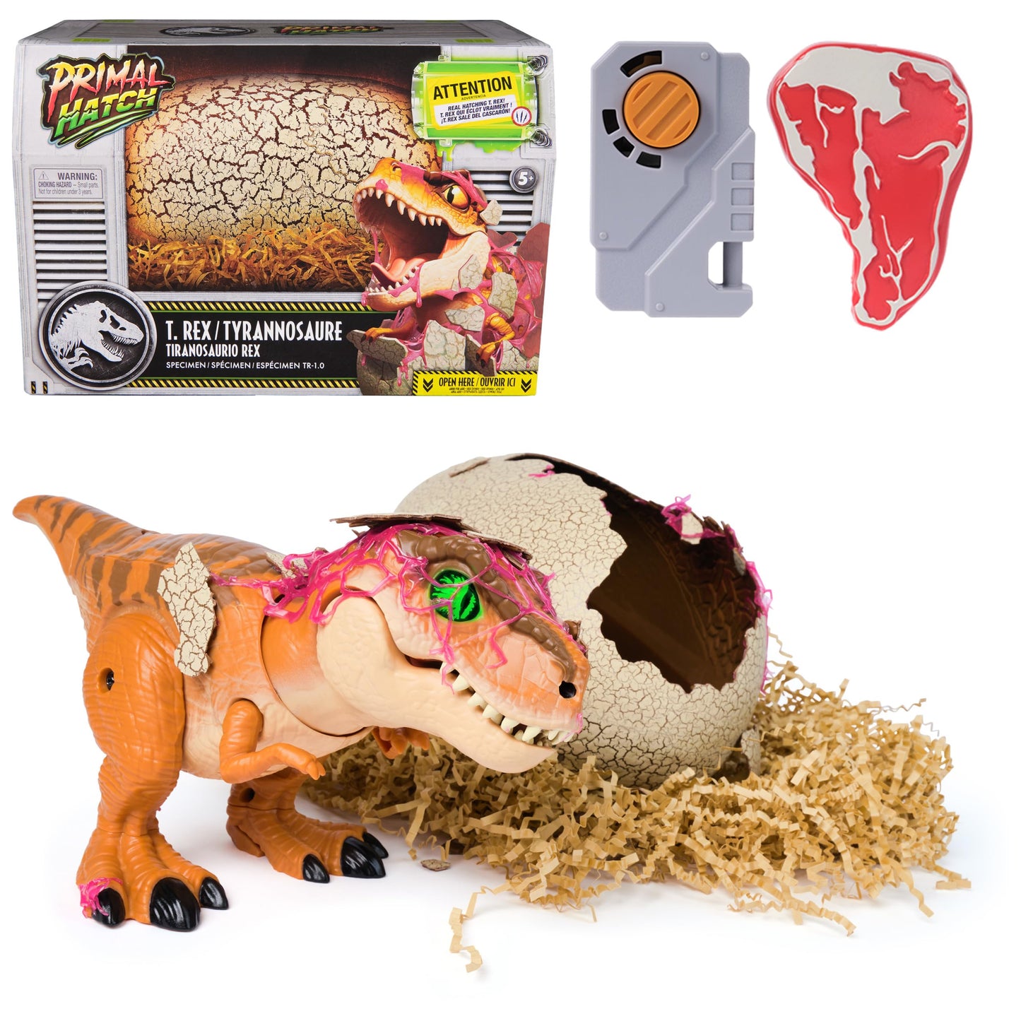 Hot Primal Hatch Jurassic World Interactive T-Rex Toy Dinosaur Egg | Interactive Dino Figure, Realistic Hatching Experience, 100+ Sounds & Reactions, Train & Feed, Gifts for Kids Ages 5+