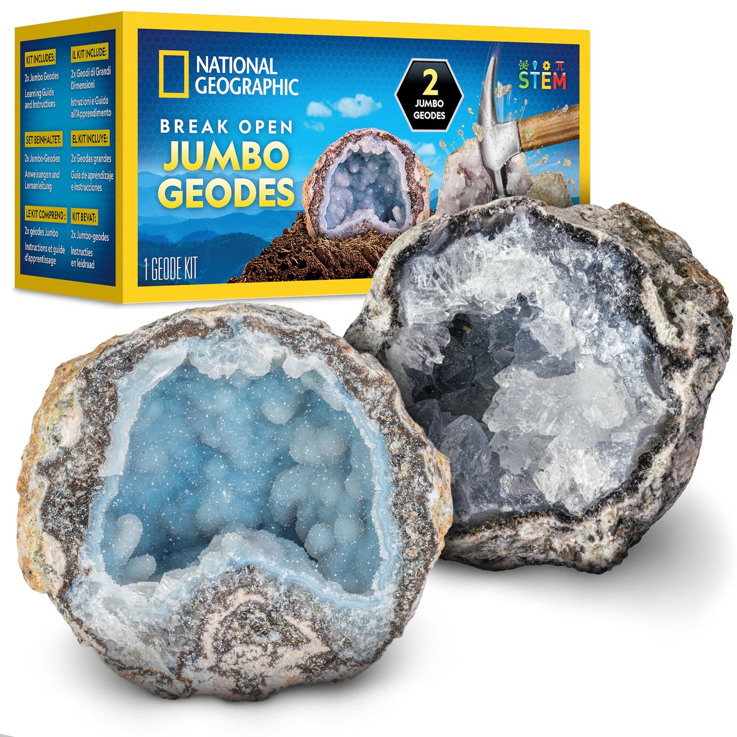 Hot National Geographic Break Open 10 Premium Geodes for Kids Ages 8-12 | Safety Goggles, Real Crystal Geodes, Geology Science Kit, Break Your Own Geodes, STEM Activity, Birthday Gift