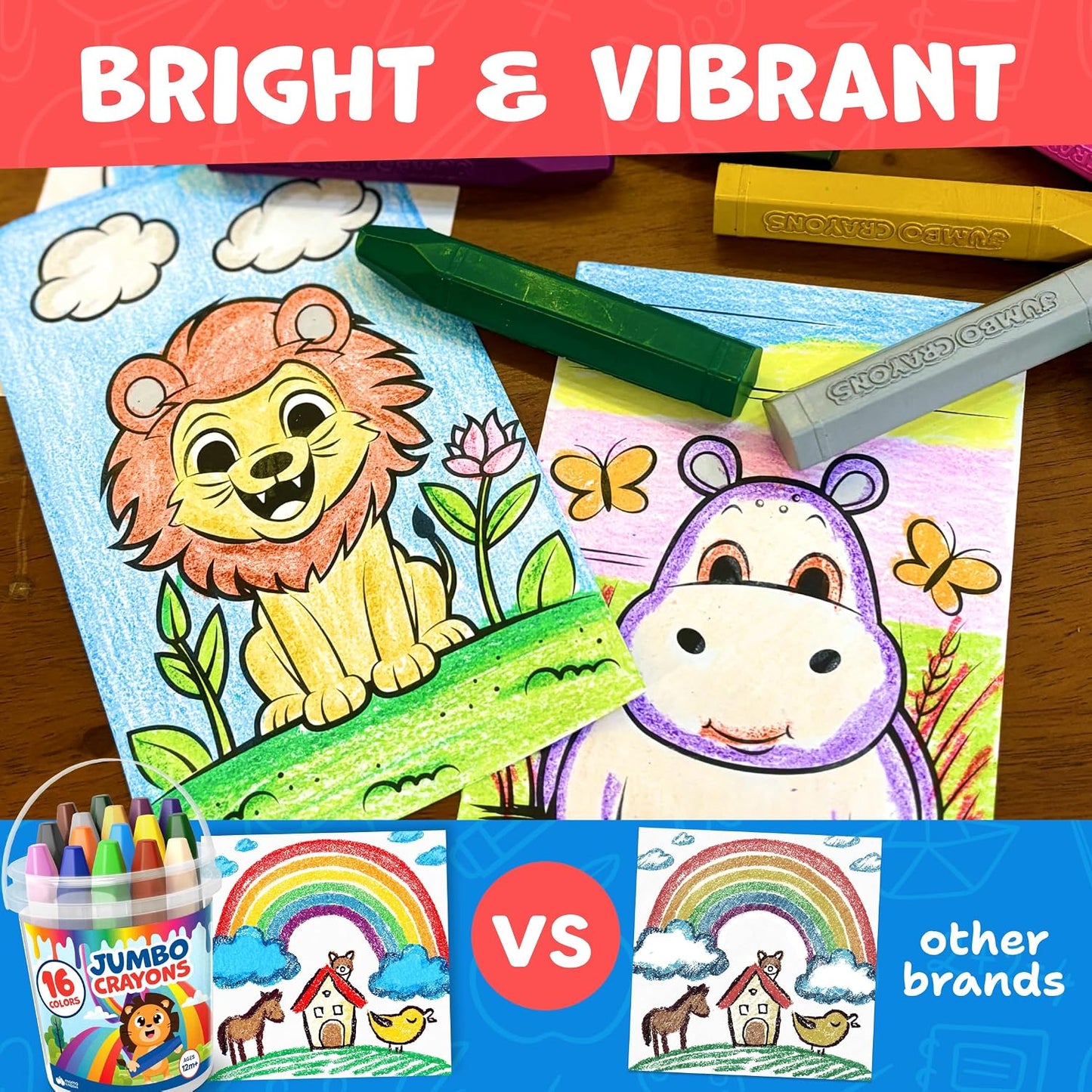 Hot Jumbo Crayons For Toddlers 1-3 - 16pc Toddler Crayons For Kids Ages 4-8 1-3 2-4 - With Printed & PDF Crayon Color Sheets - Non Toxic, Washable, Large & Easy To Grip - Toddler Coloring Art Supplies