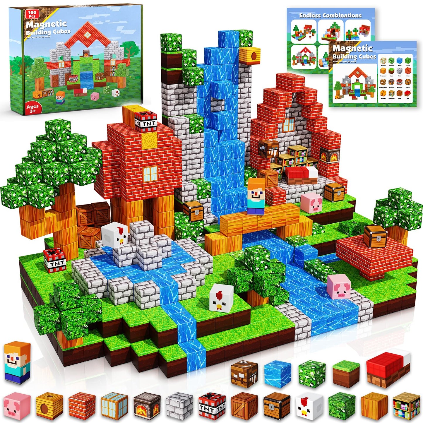 Hot Goody King Magnetic Blocks |100PCS Magnetic Building Cube Game, Constructions Toys for Boys & Girls Age 3-4, 5 6 7 8 9 10, STEM Montessori Stacking Toy, Sensory Tiles Building Birthday for Toddlers
