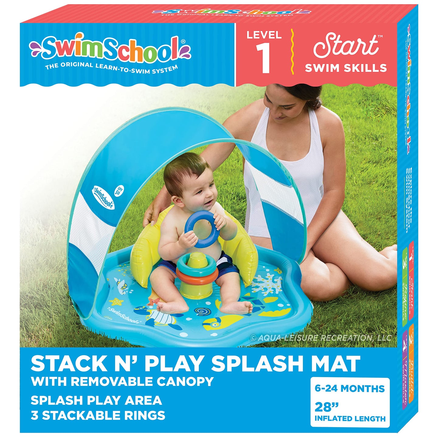 HotSwimSchool Infant Baby Pool Floats, Free Swimming, Super Buoyant – Ages 6-24 Months – Multiple Colors/Styles – Adjustable Canopies and Seats, Splash & Play Baby Floaties
