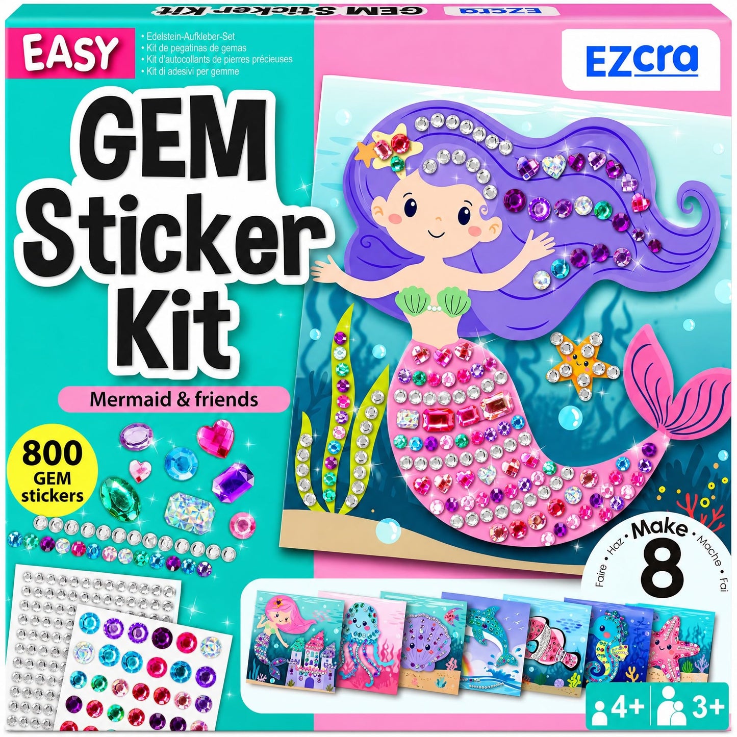 Hot EZCRA Mermaid Gem Sticker Kit for Kids - 800 Stickers, 8 Underwater Themes | Diamond Art Stickers and Gem Craft Set. Mess-Free and DIY Arts and Crafts. Birthday and Holiday Gift for Girls Ages 3-8.