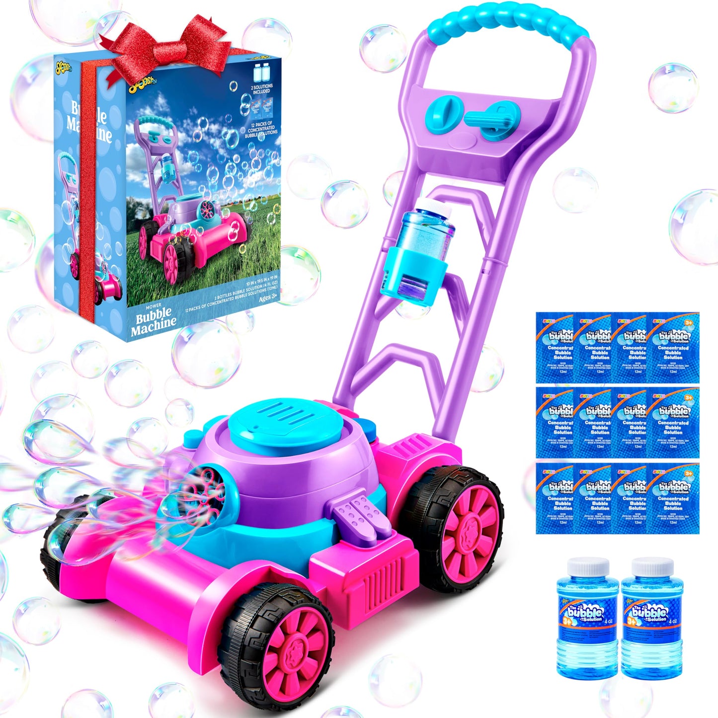 HotSLOOSH Bubble Lawn Mower Toddler Toys - Spill-Proof Bubble Machine Pretend Gardening Play Toy for Age 1 2 3 1-3 Year Old Baby Boys Indoor Outdoor Use, Summer Birthday Gifts (Blue)
