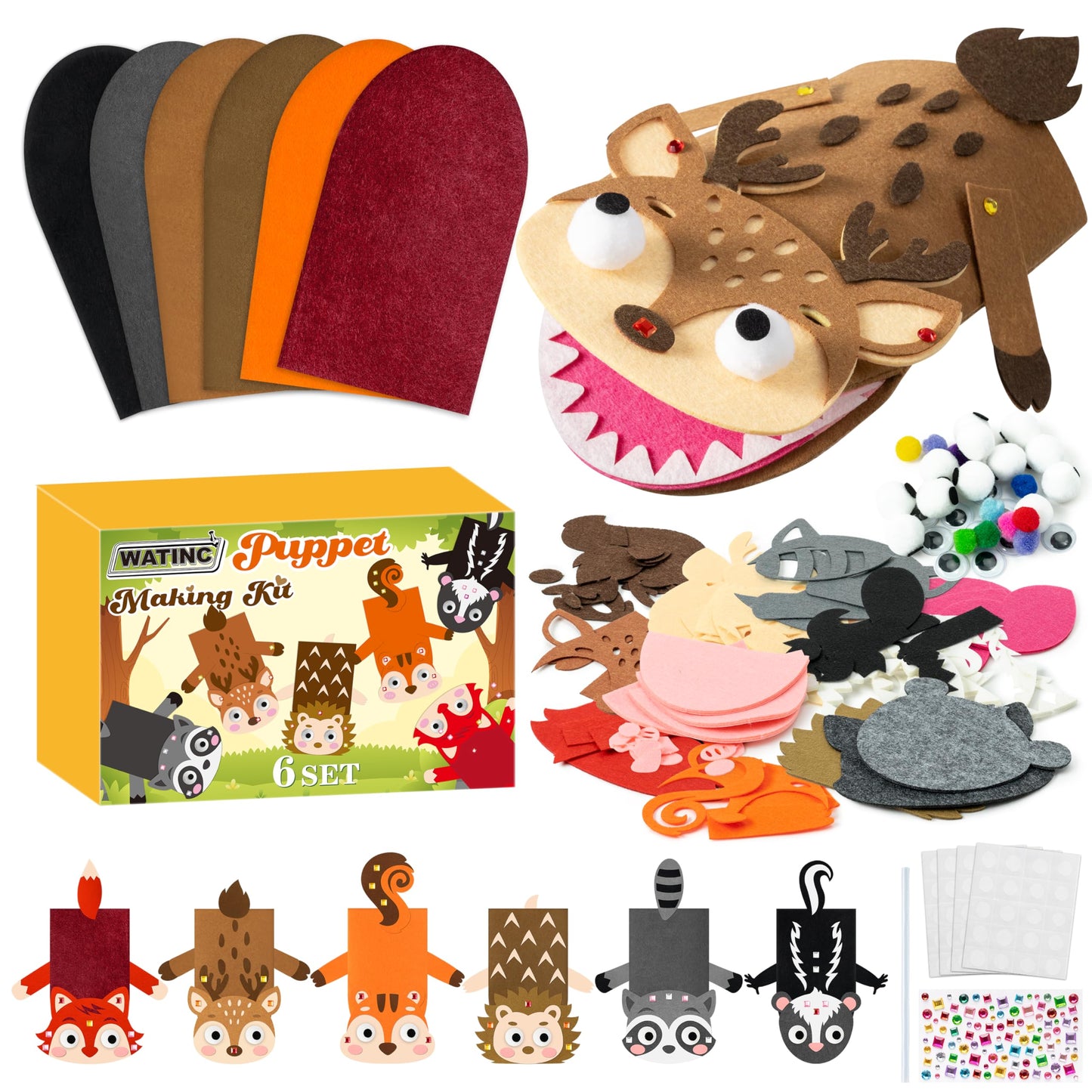 Hot WATINC Hand Puppet Making Kit, Felt Sock Puppet Toys for Kids (Animals) | 6 Styles, Make Your Own Storytelling & Role Play Crafts, Creative Group Activity, Party Favors & Gifts for Kids Ages 4-8