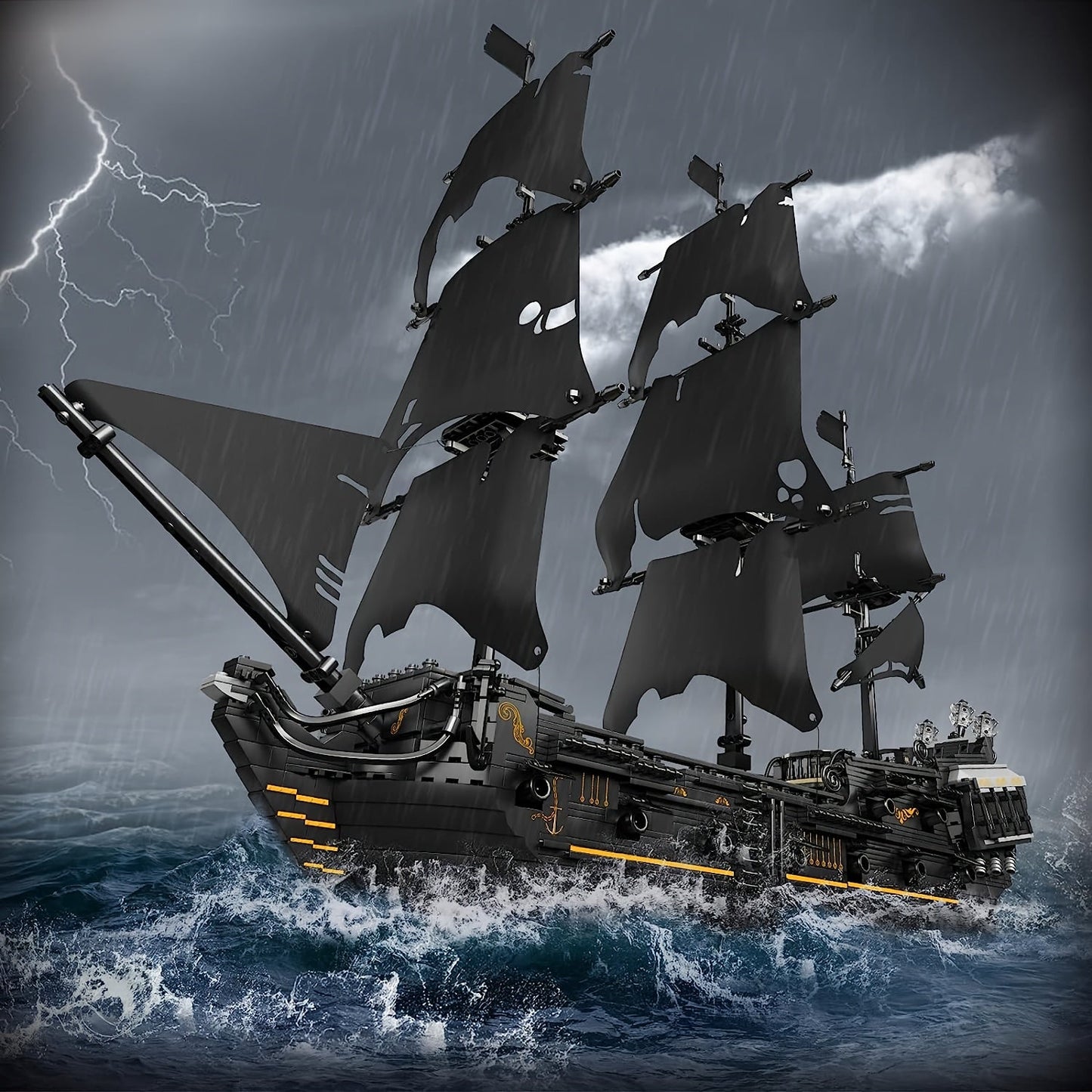 2868pcs Black Pirate Ship Building Blocks for Adults - Educational DIY Toy and Holiday Gift