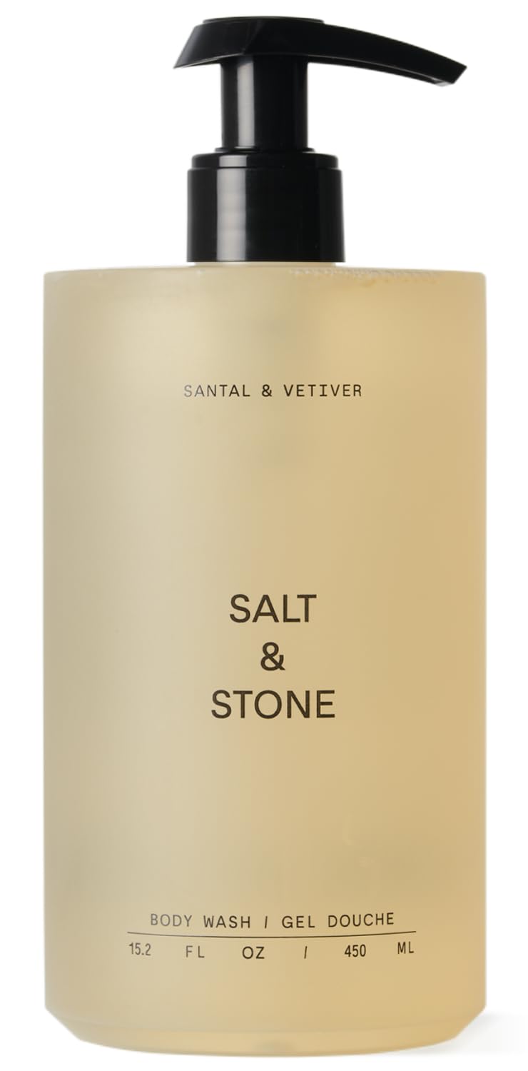 HotSalt & Stone Body Wash for Women & Men, Santal & Vetiver 15.2 fl oz | Shower Gel, Sulfate-Free, Paraben-Free, Dye-Free, Vegan, Hydrating & Moisturizing with Antioxidants, Vitamin C, Niacinamide