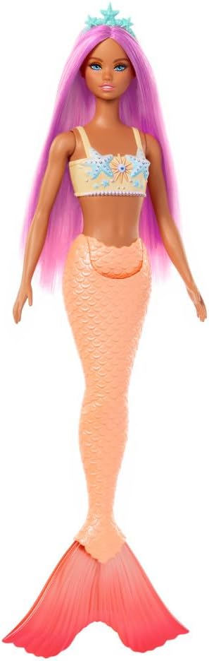 HotBarbie Fantasy Mermaid Doll and Fashions | Pink Fantasy Hair and Headband Accessory, Toy with Starfish-Inspired Bodice and Soft Orange Tail, Ages 3+