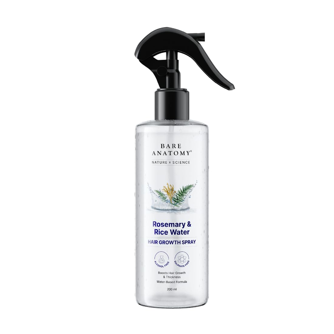 HotBare Anatomy Nature x Science Rosemary Water Spray for Hair Growth & Hair Thickness with Rice Water |100% Natural Extract | Soft & Smooth Hair| Controls Hairfall| Non-Greasy & Fast Absorbing | 200ml