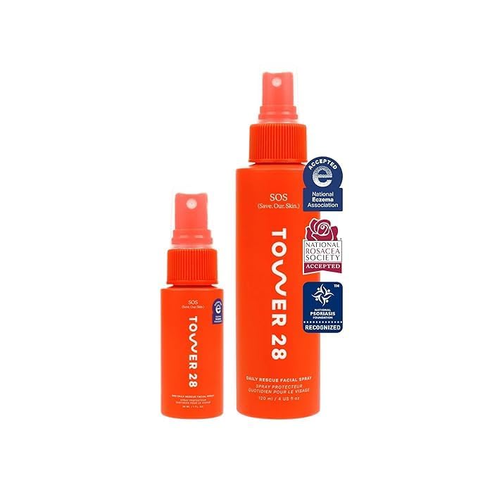 HotTower 28 SOS Daily Rescue Facial Spray - Hypochlorous Acid Spray to Help Visibly Calm + Soothe Sensitive Skin - Purifying Travel Size Face Toner - Everyday Skin Care Essential (1 oz)