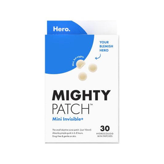 HotHero Cosmetics Mighty Patch Mini Invisible+ Acne Pimple Patches, 30 Ct | X-Small 10mm, Daytime Hydrocolloid Acne Patches, for Covering Zits & Blemishes, Blends Into Skin & Barely There