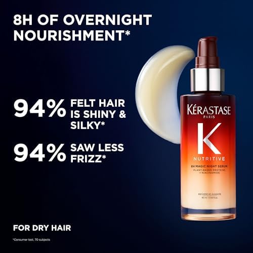 HotKerastase Nutritive 8H Magic Night Serum - Overnight Treatment for Dry Hair, Enhances Shine, Nourishes and Reduces Frizz, With Plant-Based Proteins, For All Hair Types
