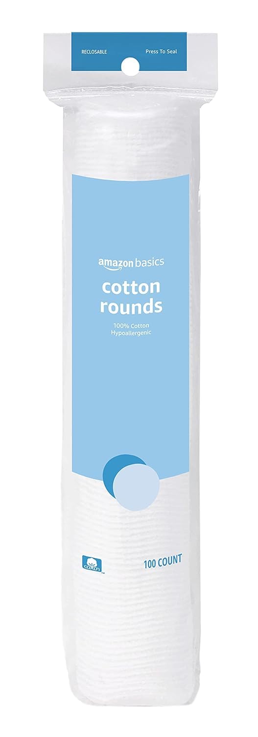 HotAmazon Basics Hypoallergenic 100% Cotton Rounds for Makeup Remover and Skincare, All Skin Types, 600 Count, 6 Packs of 100 Count