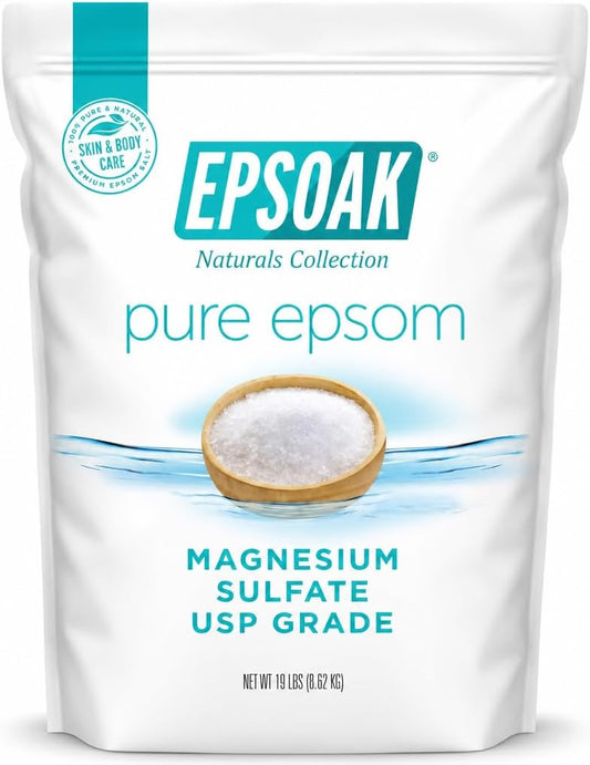 HotEpsoak Epsom Salt 19 lb. Magnesium Sulfate USP. Resealable Epsom Salt Bag Unscented, Made in The USA, Cruelty-Free Certified