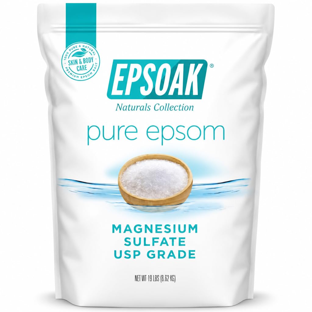 HotEpsoak Epsom Salt 19 lb. Magnesium Sulfate USP. Resealable Epsom Salt Bag Unscented, Made in The USA, Cruelty-Free Certified