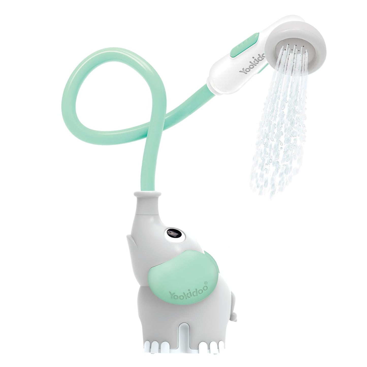 HotYookidoo Baby Bath Shower Head - Elephant Water Pump and Trunk Spout Sprayer - One Handed Flow Control for Newborn Babies in Tub Or Sink (Turquoise)