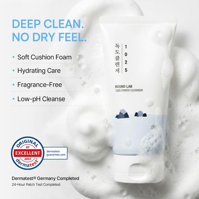 HotROUND LAB 1025 Dokdo Cleanser, 5.07 Fl Oz | Low pH Facial Cleanser, For Sensitive Skin, Deep Sea Water, Hydrating Face Wash, Korean Skin Care